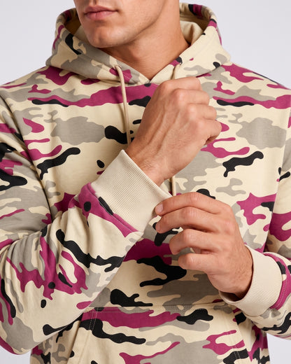 KZZ Men's casual camouflage suit with hood and drawstring design