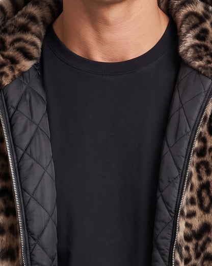 KZZ Men's Retro Leopard Print Fleece Zip-Up Hoodie