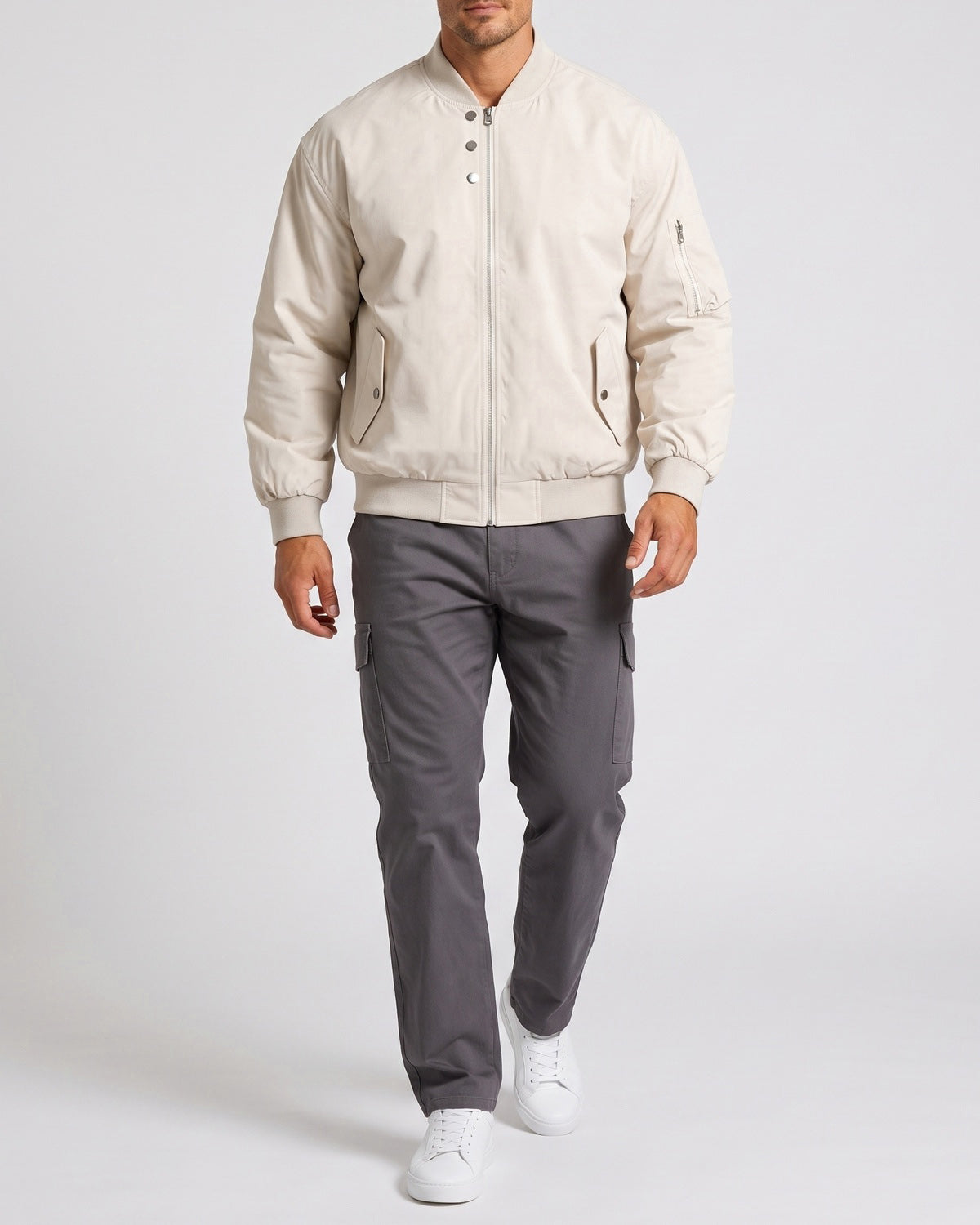 KZZ Men's solid color stand-up collar bomber jacket