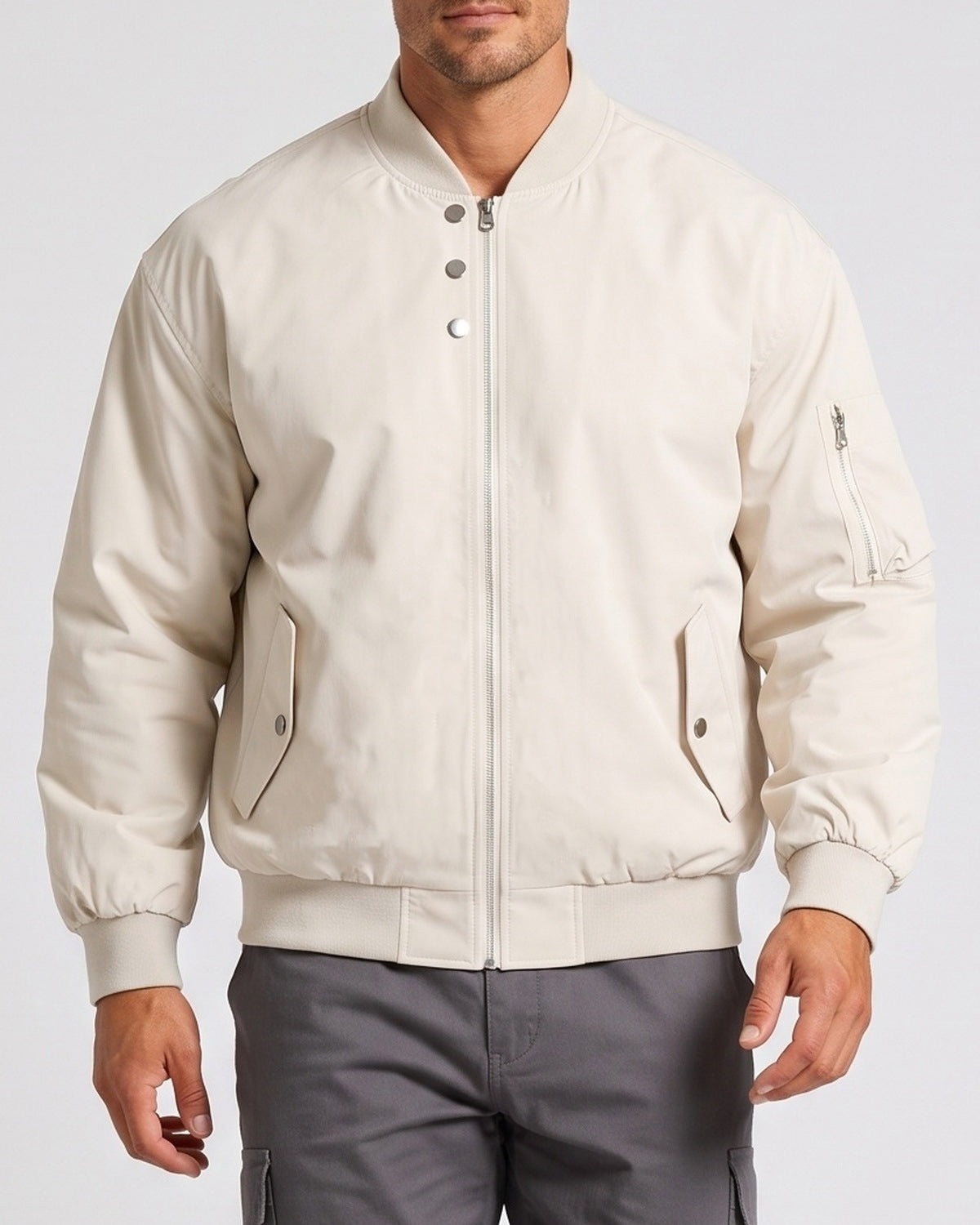 KZZ Men's solid color stand-up collar bomber jacket
