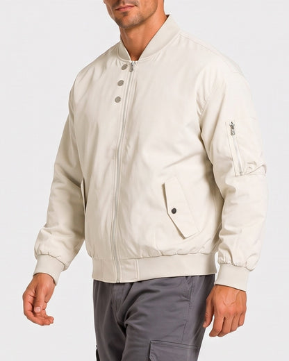 KZZ Men's solid color stand-up collar bomber jacket