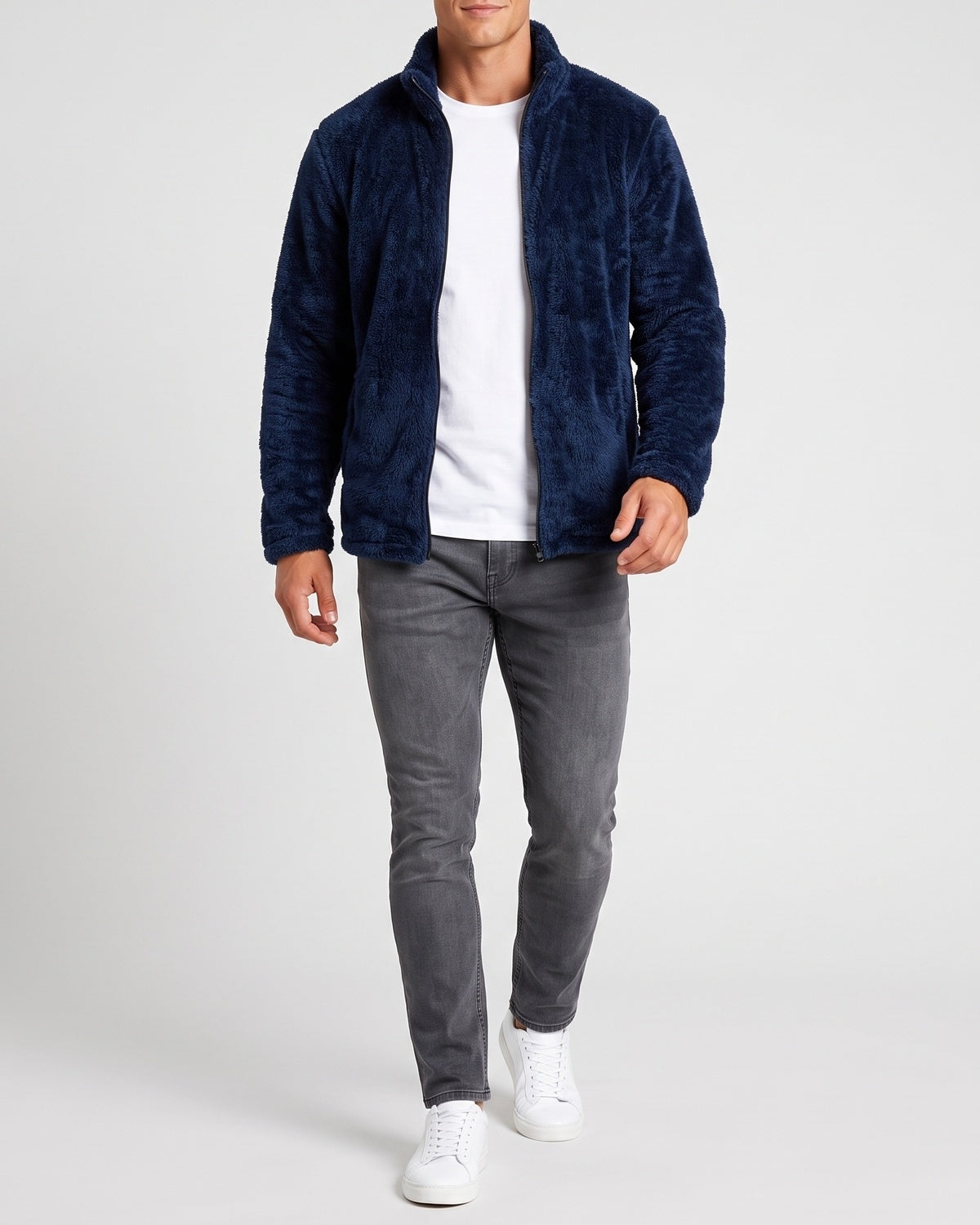 KZZ  Men's fleece stand-up collar full zip-up long-sleeved jacket