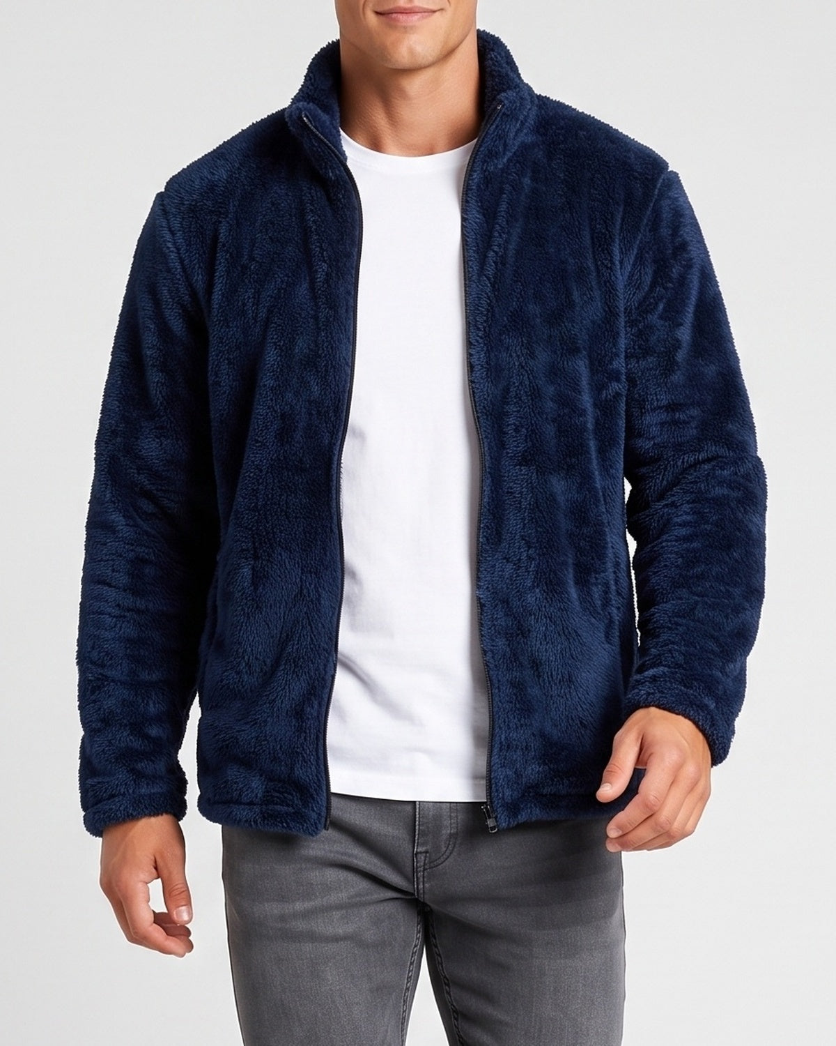 KZZ  Men's fleece stand-up collar full zip-up long-sleeved jacket