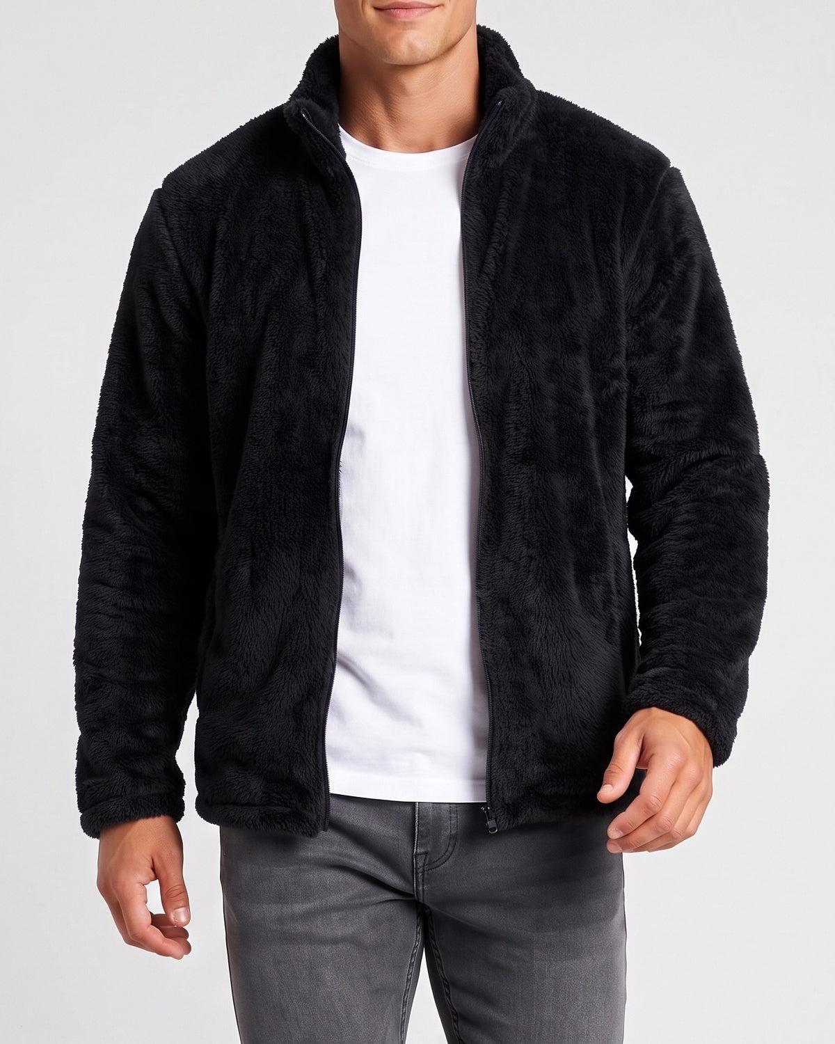 KZZ  Men's fleece stand-up collar full zip-up long-sleeved jacket