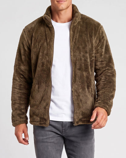 KZZ  Men's fleece stand-up collar full zip-up long-sleeved jacket
