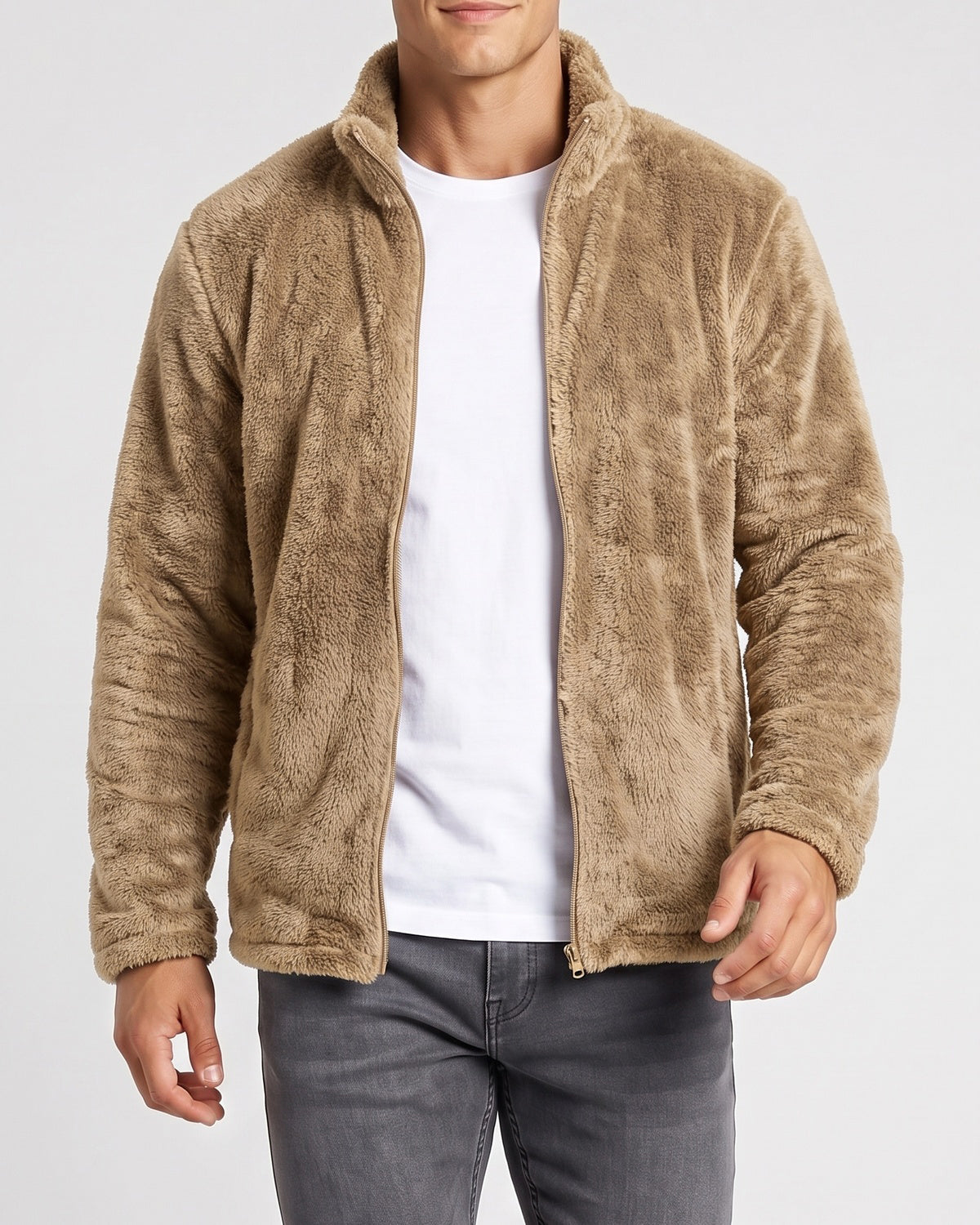 KZZ  Men's fleece stand-up collar full zip-up long-sleeved jacket