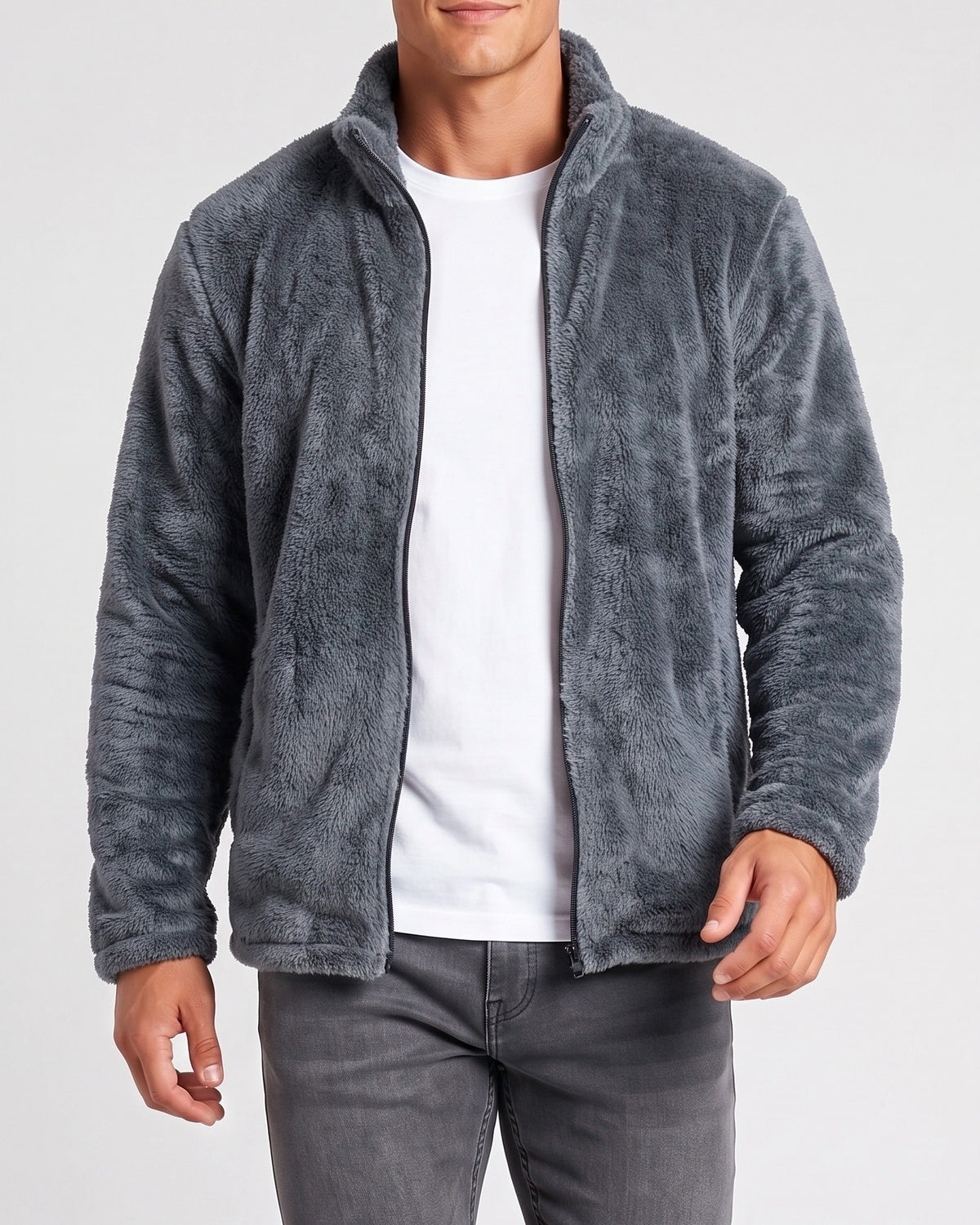 KZZ  Men's fleece stand-up collar full zip-up long-sleeved jacket