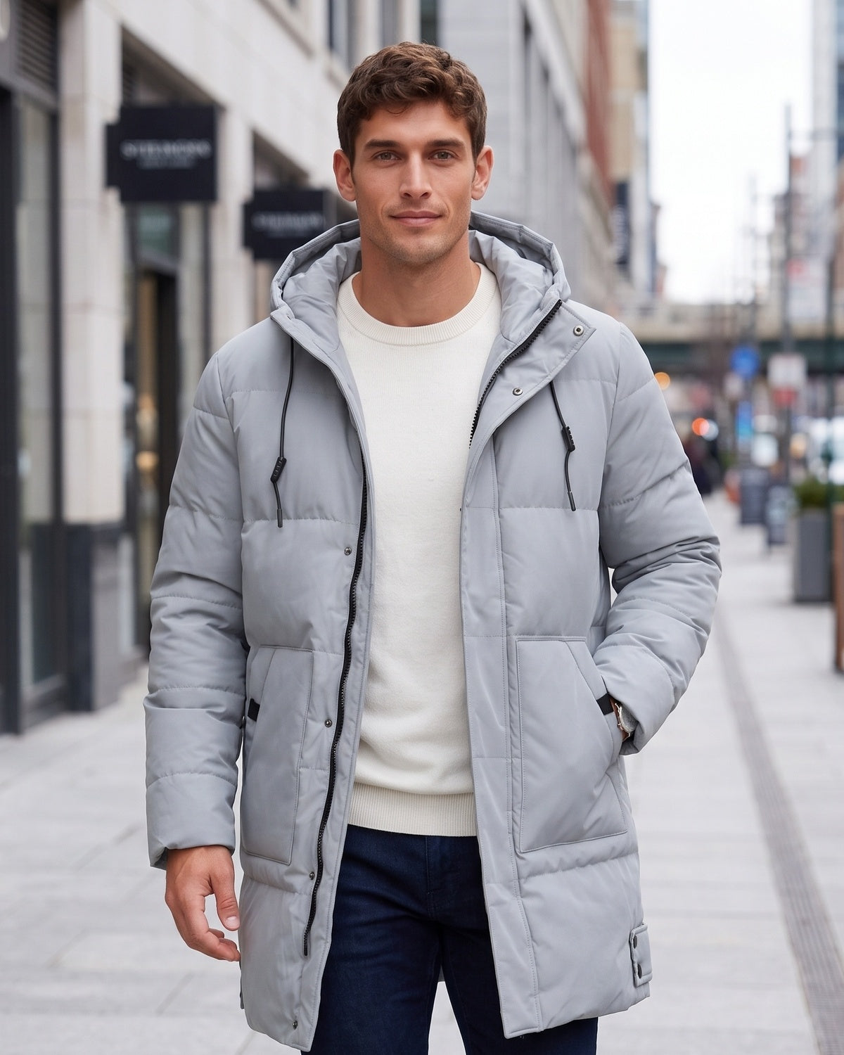 KZZ New men's mid-length  hooded jacket