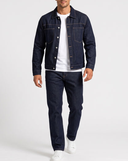 KZZ Men's denim two-piece casual jacket paired with wide-leg pants