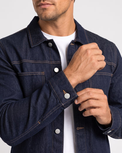 KZZ Men's denim two-piece casual jacket paired with wide-leg pants