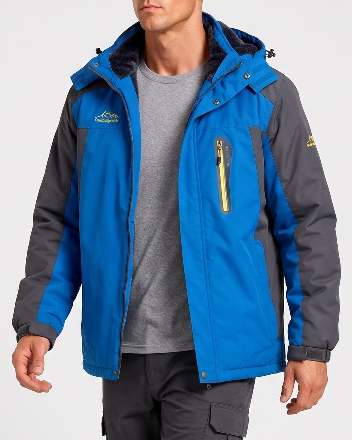KZZ Winter outdoor fleece-lined windproof and warm cotton-padded jacket