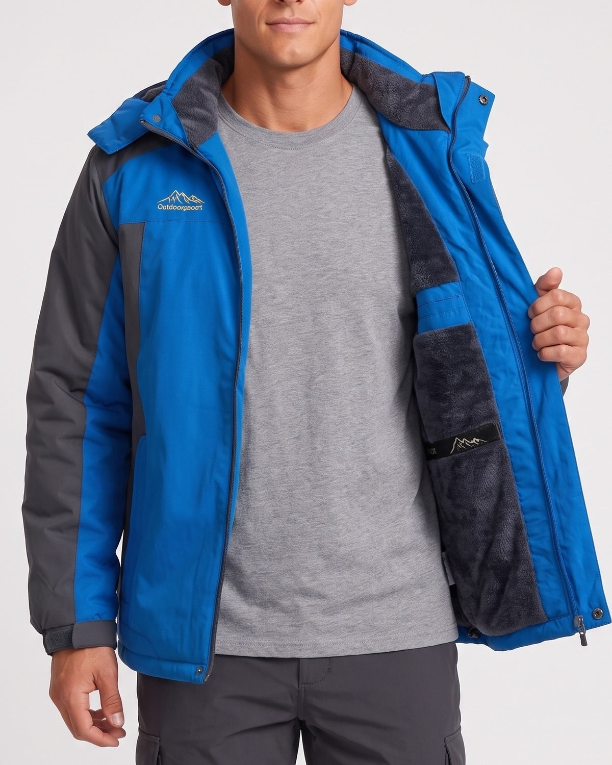 KZZ Winter outdoor fleece-lined windproof and warm cotton-padded jacket