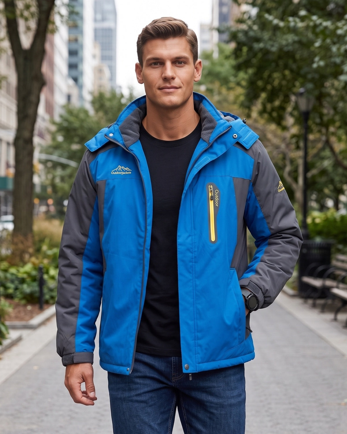 KZZ Winter outdoor fleece-lined windproof and warm cotton-padded jacket