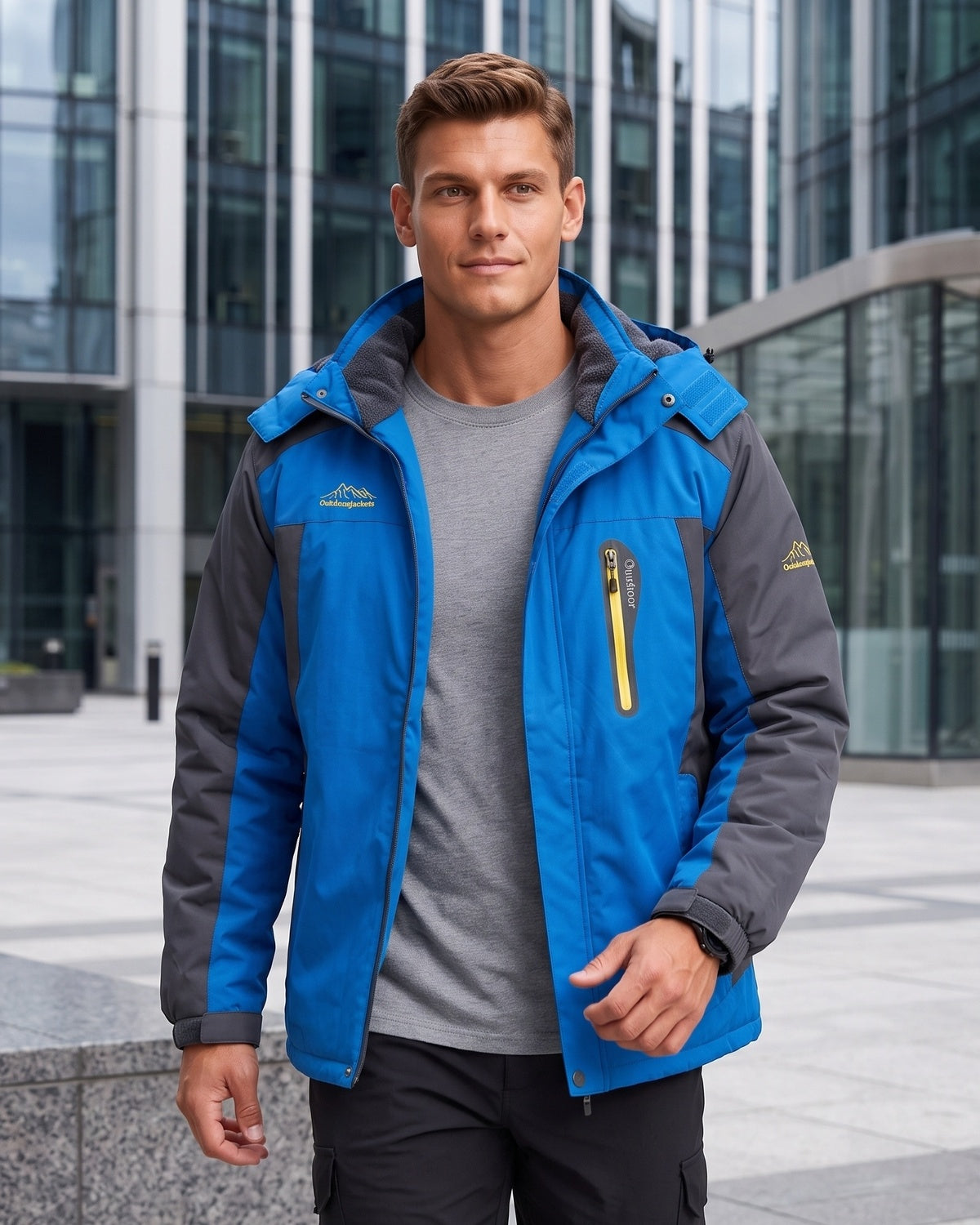 KZZ Winter outdoor fleece-lined windproof and warm cotton-padded jacket