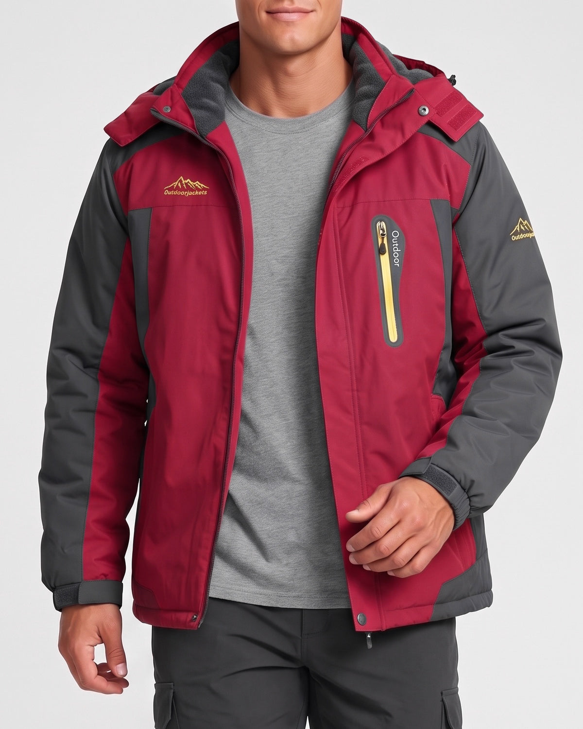 KZZ Winter outdoor fleece-lined windproof and warm cotton-padded jacket