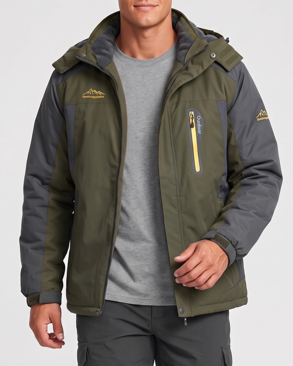 KZZ Winter outdoor fleece-lined windproof and warm cotton-padded jacket