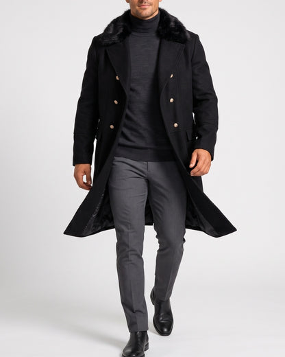 KZZ Men's double-breasted lapel long trench coat