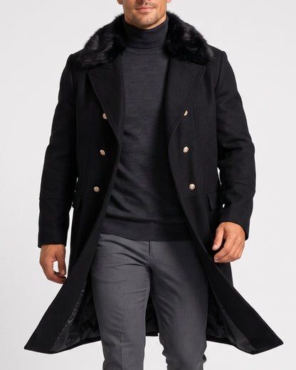 KZZ Men's double-breasted lapel long trench coat