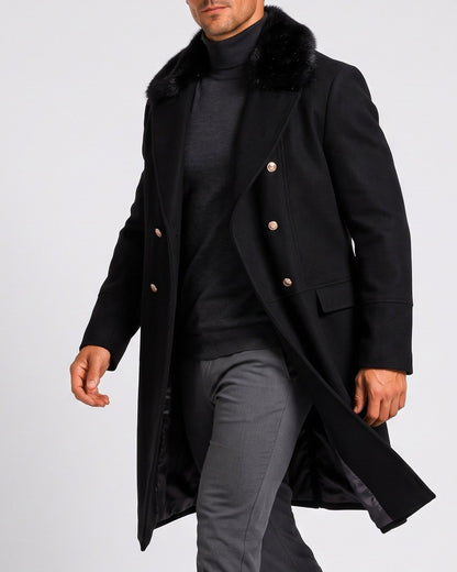 KZZ Men's double-breasted lapel long trench coat