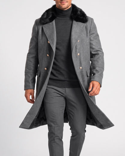 KZZ Men's double-breasted lapel long trench coat