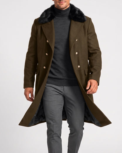 KZZ Men's double-breasted lapel long trench coat