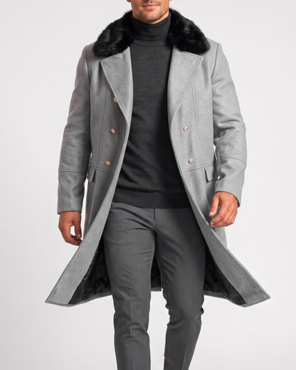 KZZ Men's double-breasted lapel long trench coat