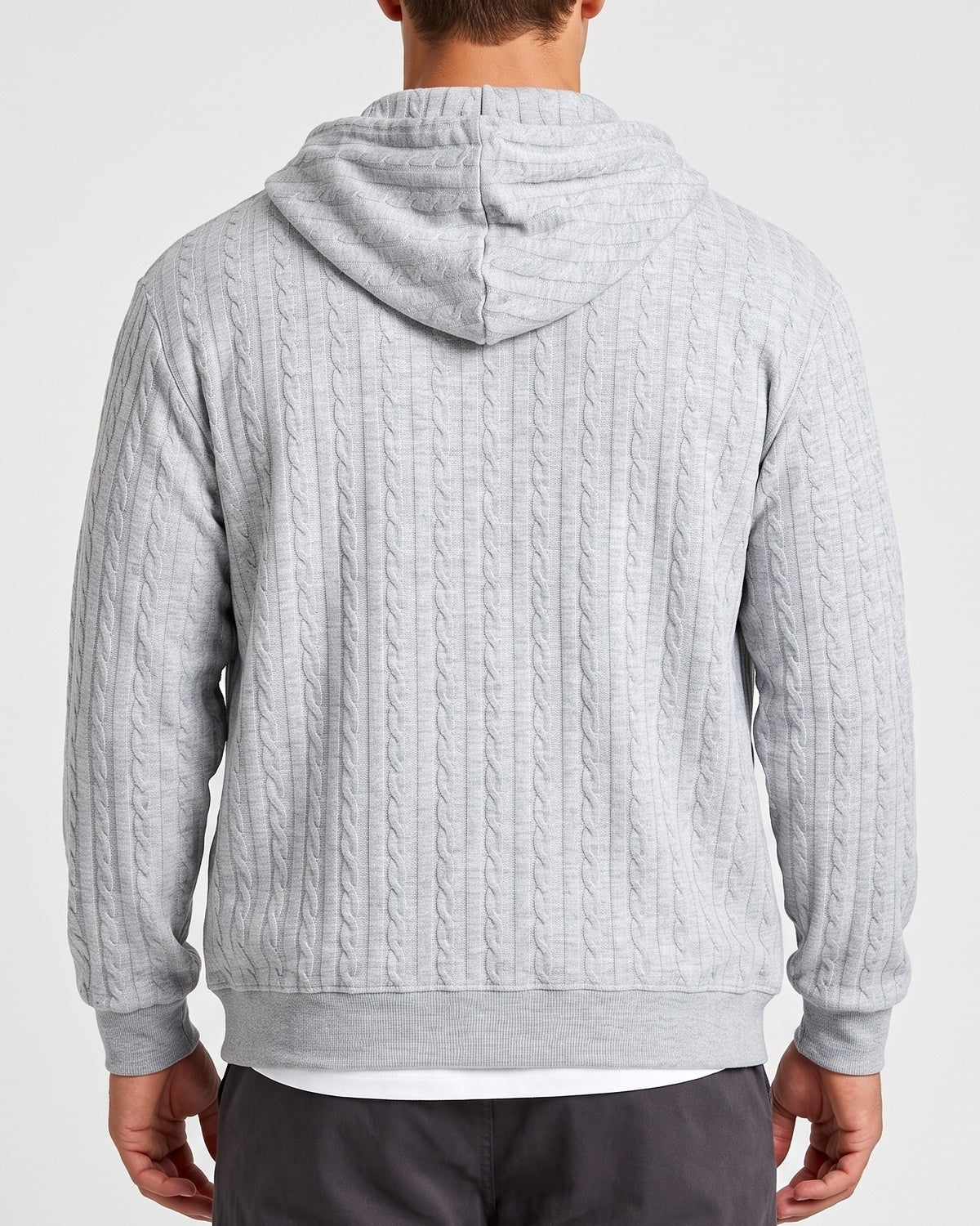 KZZ Men’s Jacquard Cable-Knit Zip-Up Hoodie