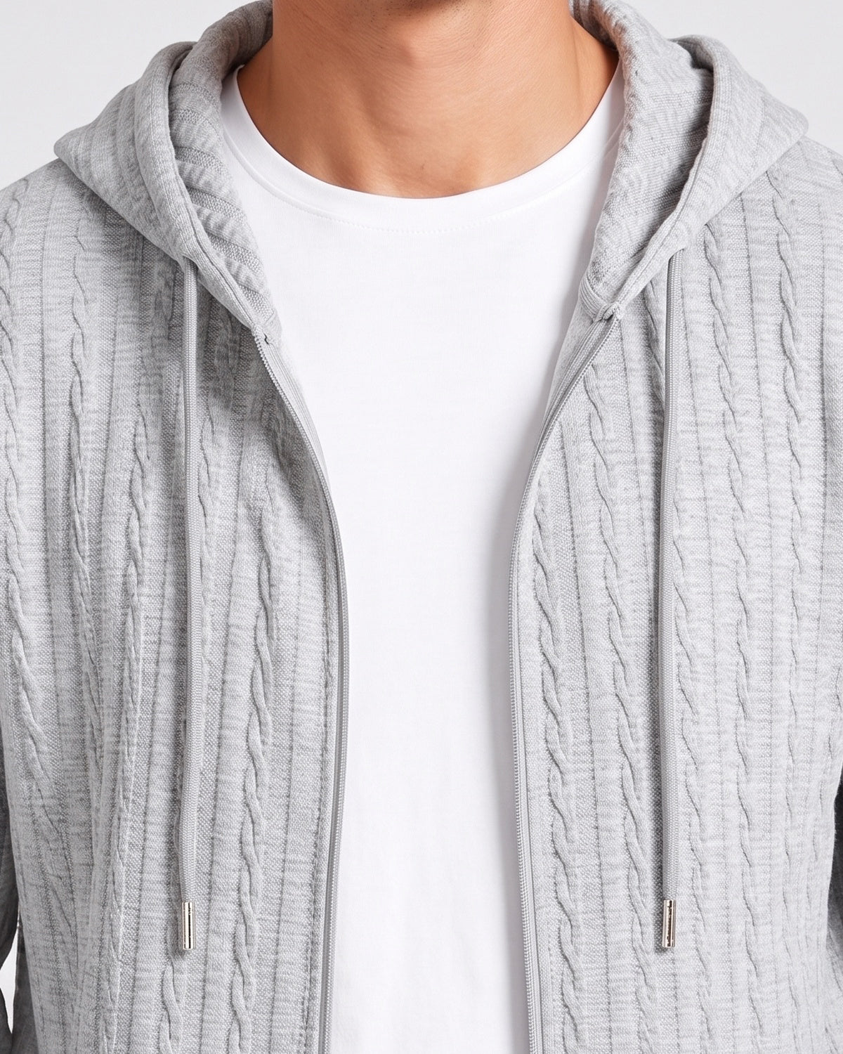 KZZ Men’s Jacquard Cable-Knit Zip-Up Hoodie