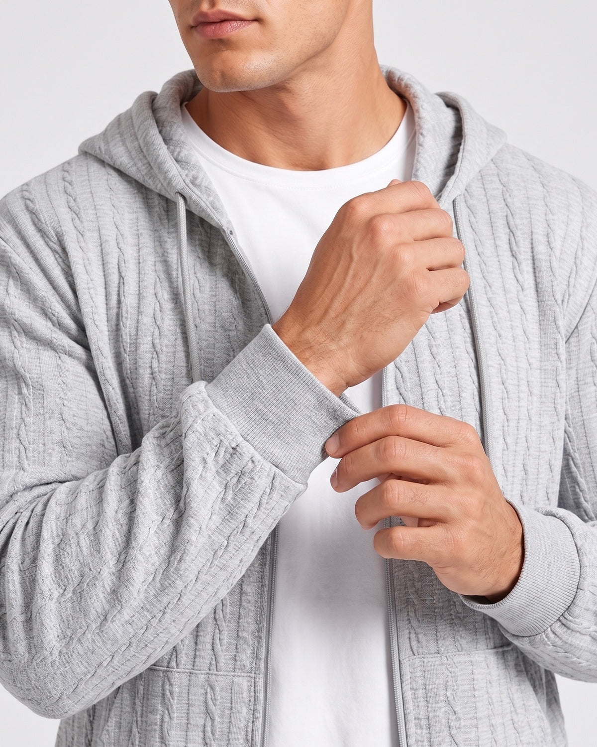 KZZ Men’s Jacquard Cable-Knit Zip-Up Hoodie
