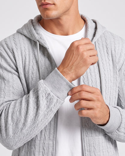 KZZ Men’s Jacquard Cable-Knit Zip-Up Hoodie