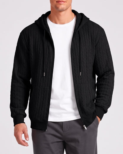 KZZ Men’s Jacquard Cable-Knit Zip-Up Hoodie