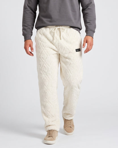 KZZ Men's Knitted Jacquard Wide-Leg Thickened Warm Fleece Drawstring Sports Pants