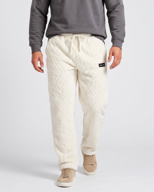 KZZ Men's Knitted Jacquard Wide-Leg Thickened Warm Fleece Drawstring Sports Pants