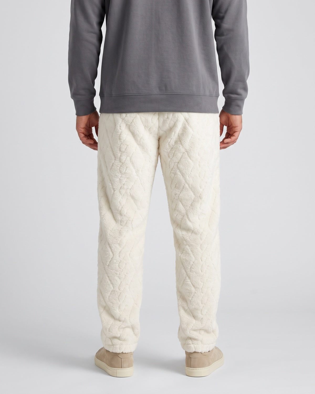 KZZ Men's Knitted Jacquard Wide-Leg Thickened Warm Fleece Drawstring Sports Pants