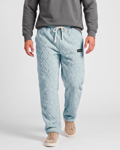 KZZ Men's Knitted Jacquard Wide-Leg Thickened Warm Fleece Drawstring Sports Pants
