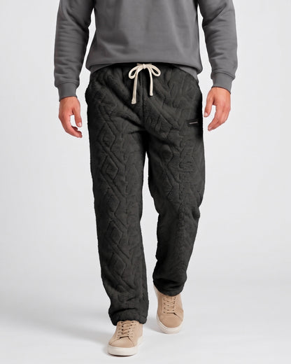 KZZ Men's Knitted Jacquard Wide-Leg Thickened Warm Fleece Drawstring Sports Pants