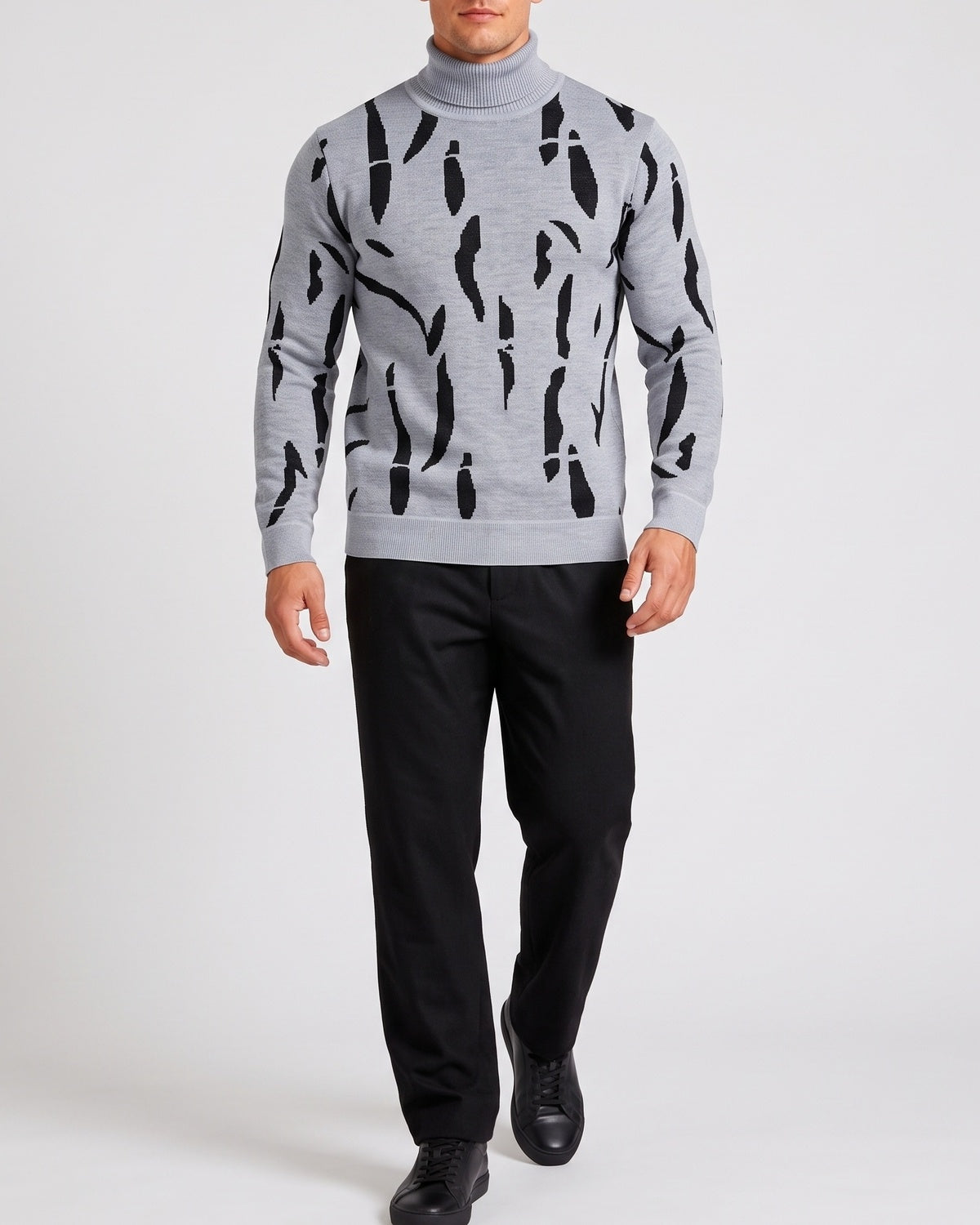KZZ  Men's new autumn/winter turtleneck pullover striped printed base layer sweater