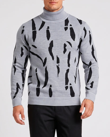 KZZ  Men's new autumn/winter turtleneck pullover striped printed base layer sweater