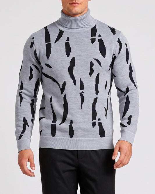KZZ  Men's new autumn/winter turtleneck pullover striped printed base layer sweater