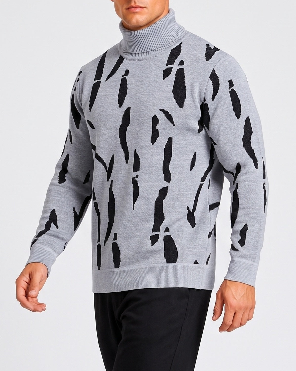 KZZ  Men's new autumn/winter turtleneck pullover striped printed base layer sweater