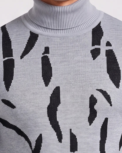 KZZ  Men's new autumn/winter turtleneck pullover striped printed base layer sweater