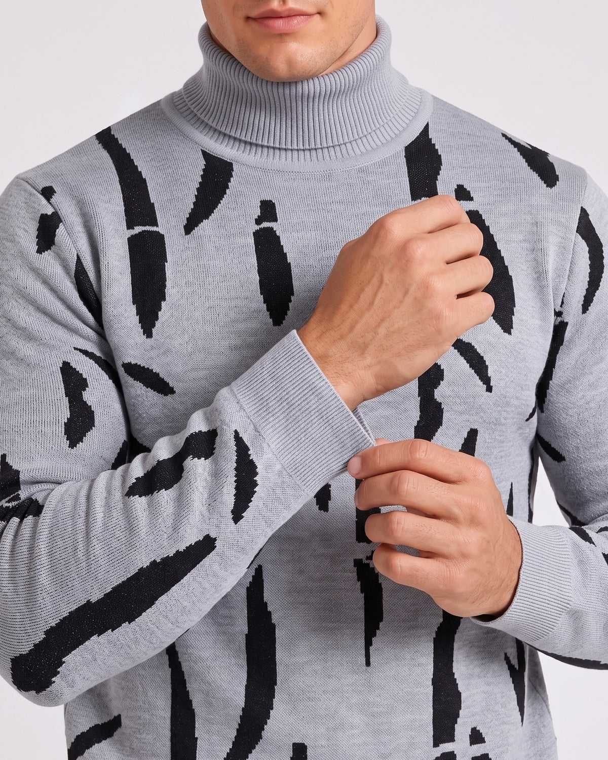 KZZ  Men's new autumn/winter turtleneck pullover striped printed base layer sweater
