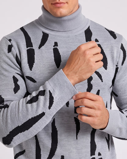 KZZ  Men's new autumn/winter turtleneck pullover striped printed base layer sweater