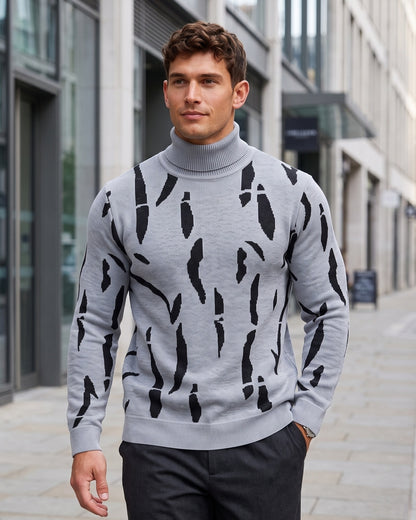 KZZ  Men's new autumn/winter turtleneck pullover striped printed base layer sweater