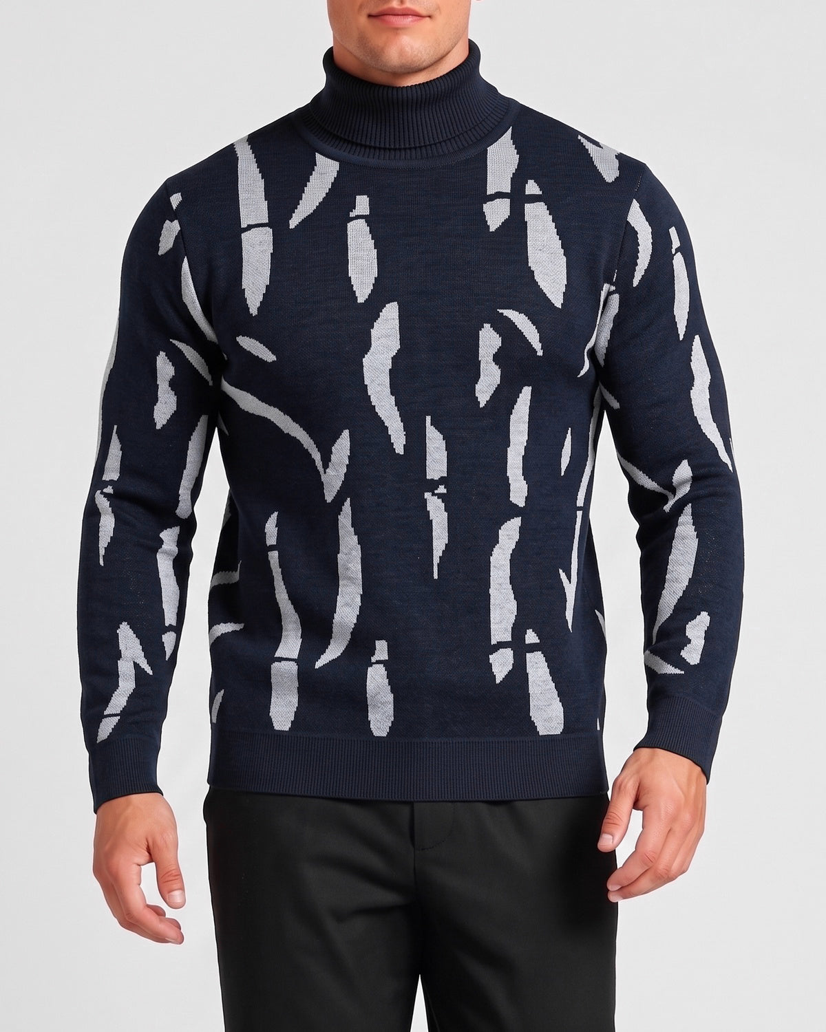 KZZ  Men's new autumn/winter turtleneck pullover striped printed base layer sweater