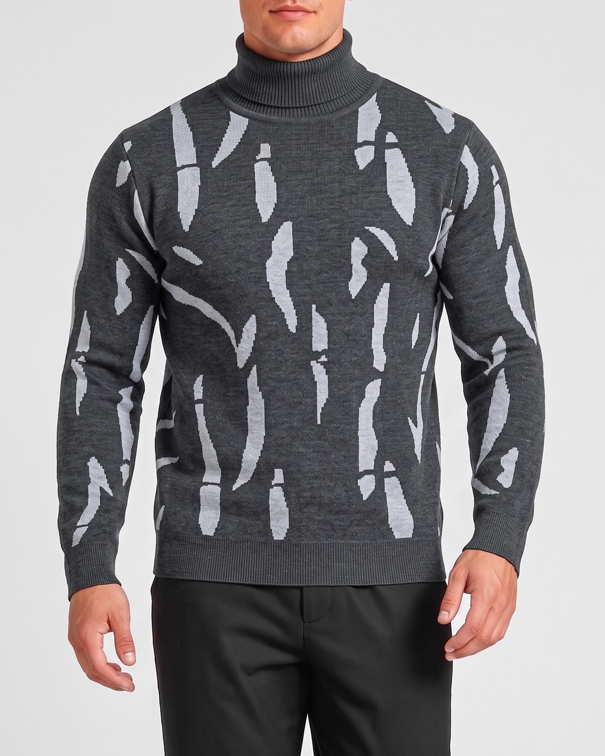 KZZ  Men's new autumn/winter turtleneck pullover striped printed base layer sweater