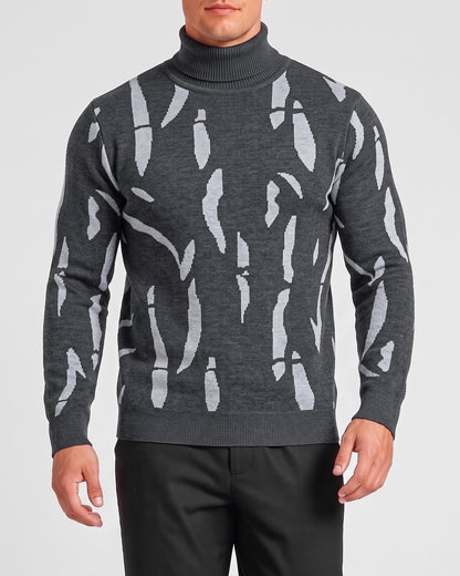 KZZ  Men's new autumn/winter turtleneck pullover striped printed base layer sweater