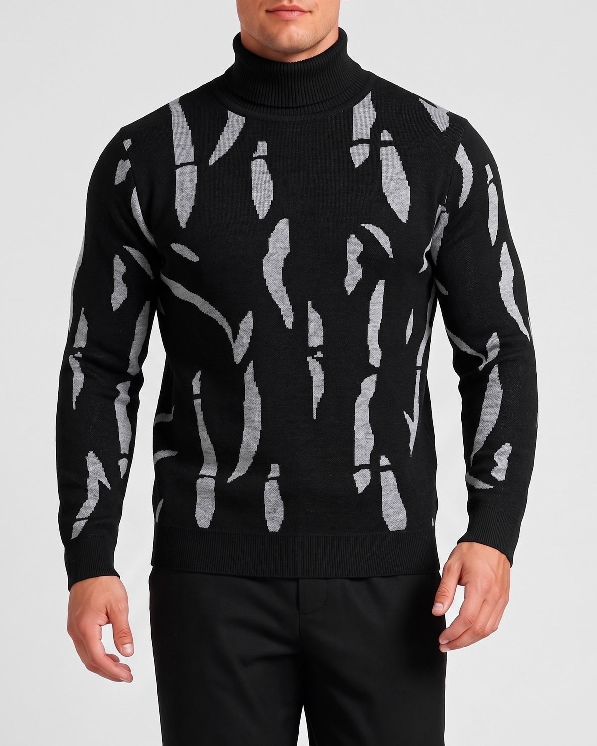 KZZ  Men's new autumn/winter turtleneck pullover striped printed base layer sweater