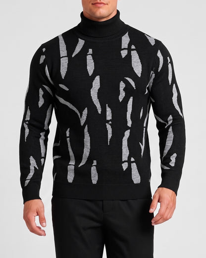 KZZ  Men's new autumn/winter turtleneck pullover striped printed base layer sweater