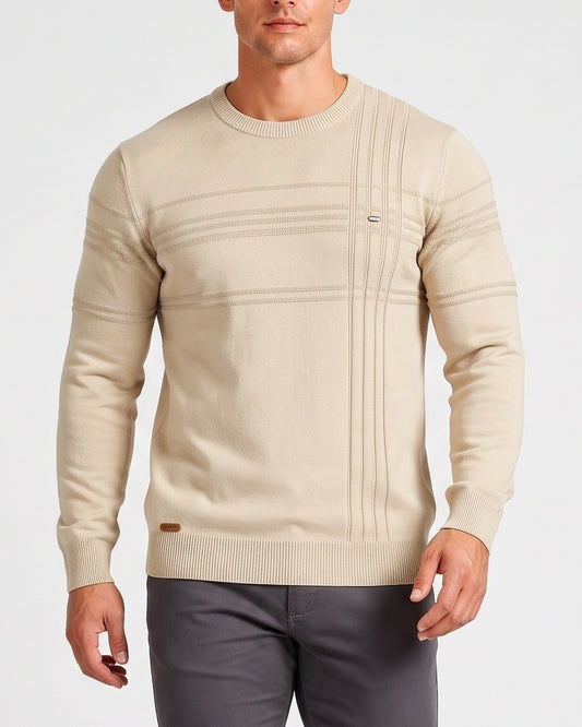 KZZ  Men's  crew neck pullover striped textured long-sleeved knit sweater
